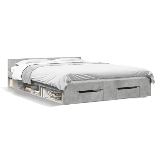 vidaXL Cama con cajones madera ingeniería gris hormigón 140x190 cm