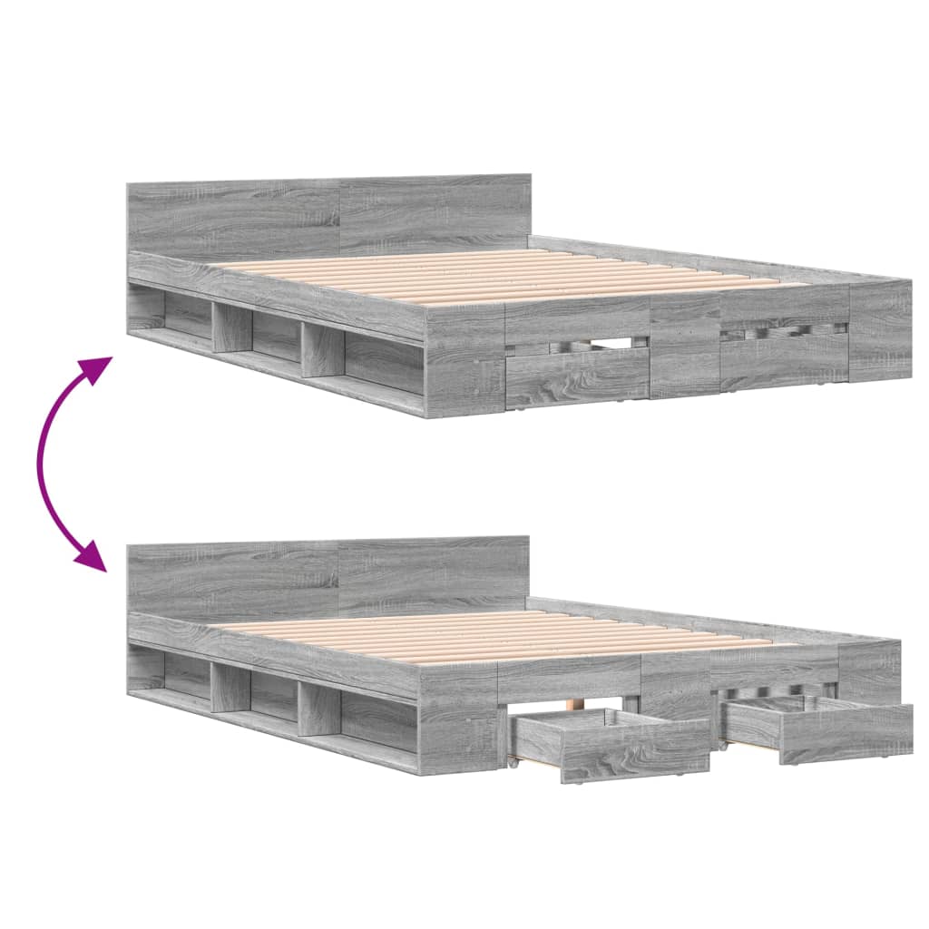 vidaXL Cama con cajones madera de ingeniería gris Sonoma 135x190 cm