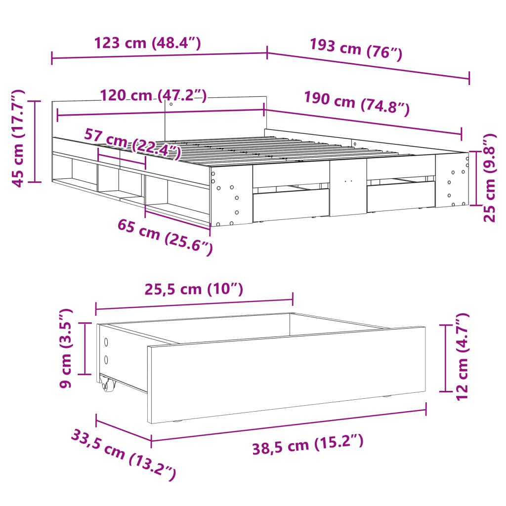 vidaXL Cama con cajones madera de ingeniería blanco 120x190 cm