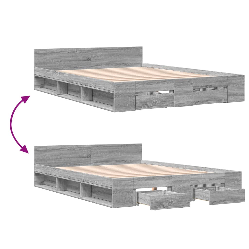 vidaXL Cama con cajones madera ingeniería gris Sonoma 120x190 cm