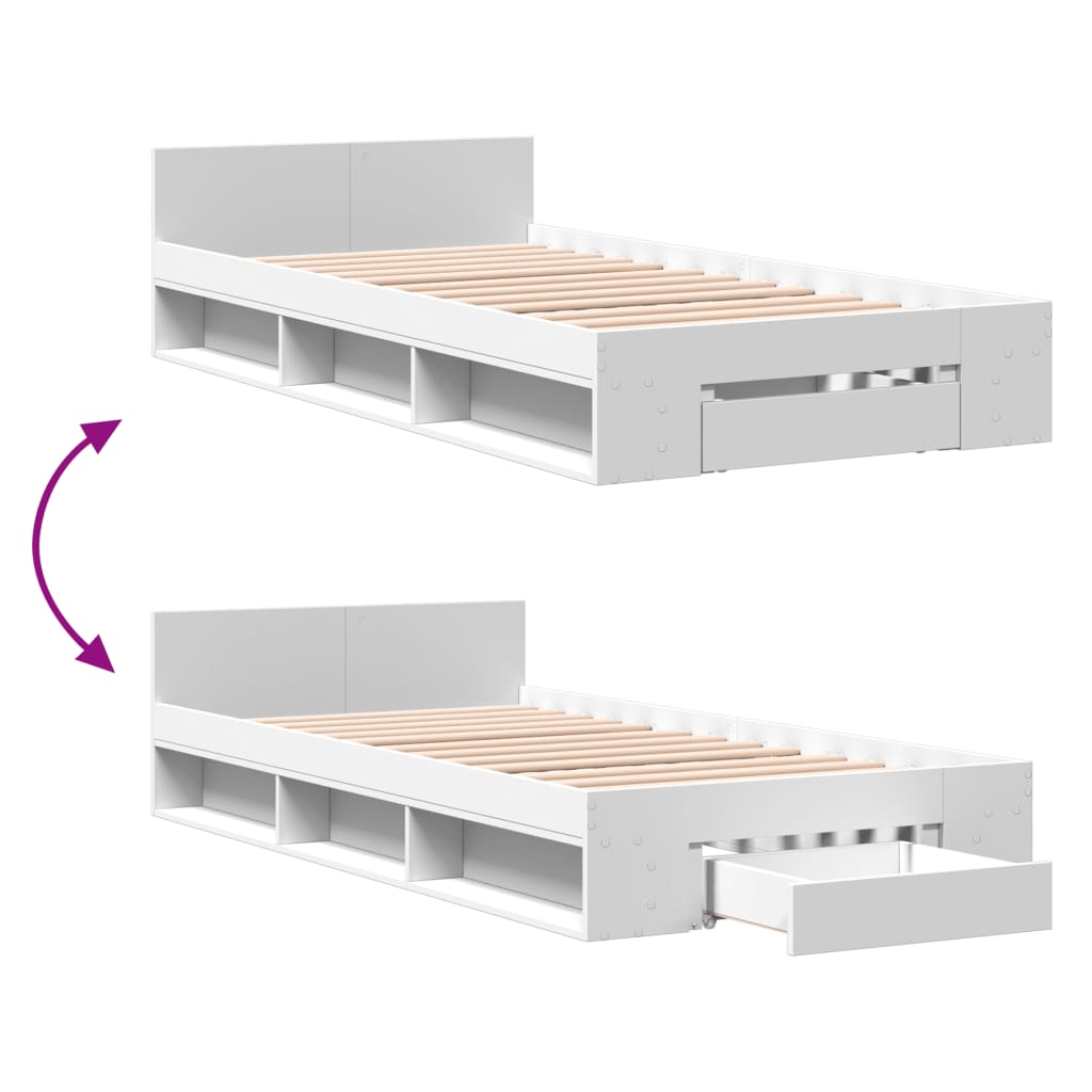 vidaXL Cama con cajón madera de ingeniería blanca 90x190 cm