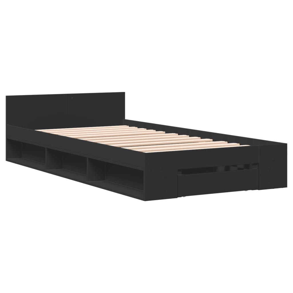 vidaXL Cama con cajón madera de ingeniería negro 90x190 cm