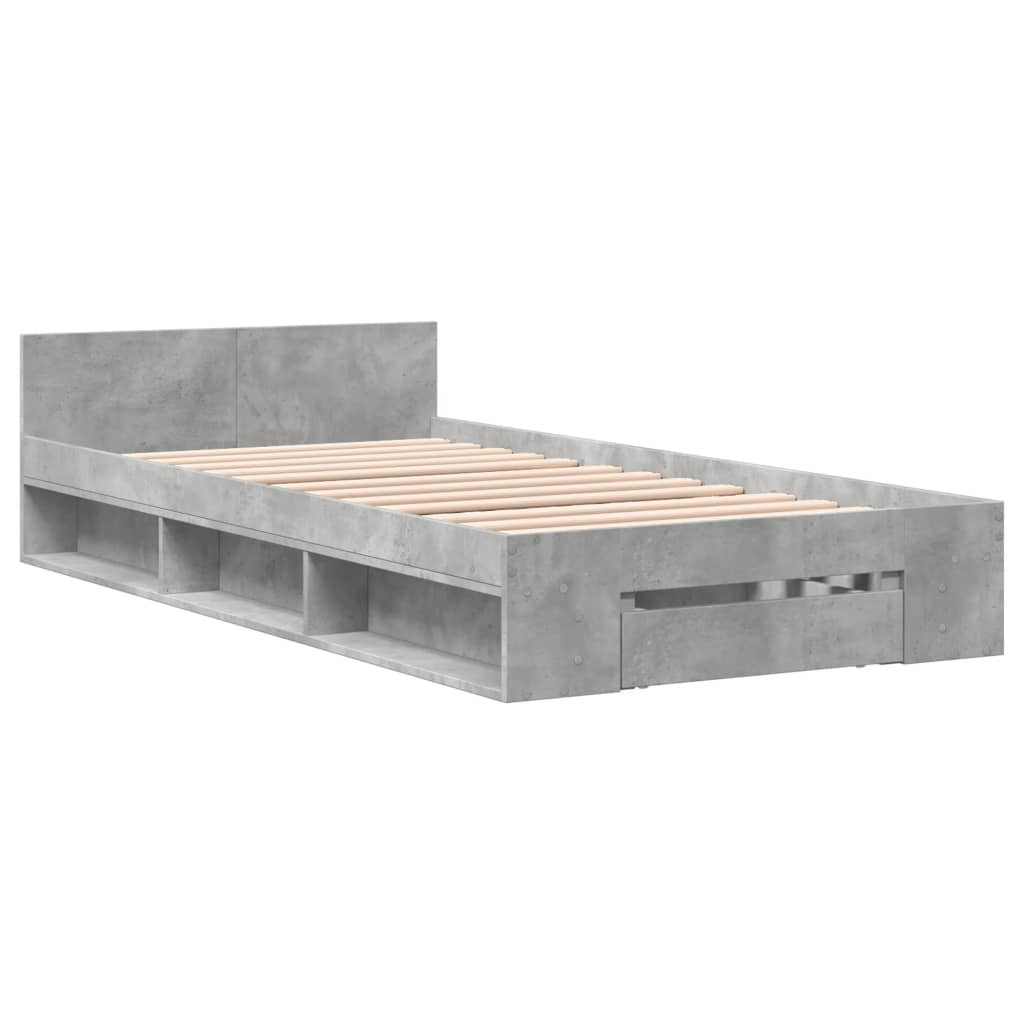 vidaXL Cama con cajón madera de ingeniería gris hormigón 90x190 cm