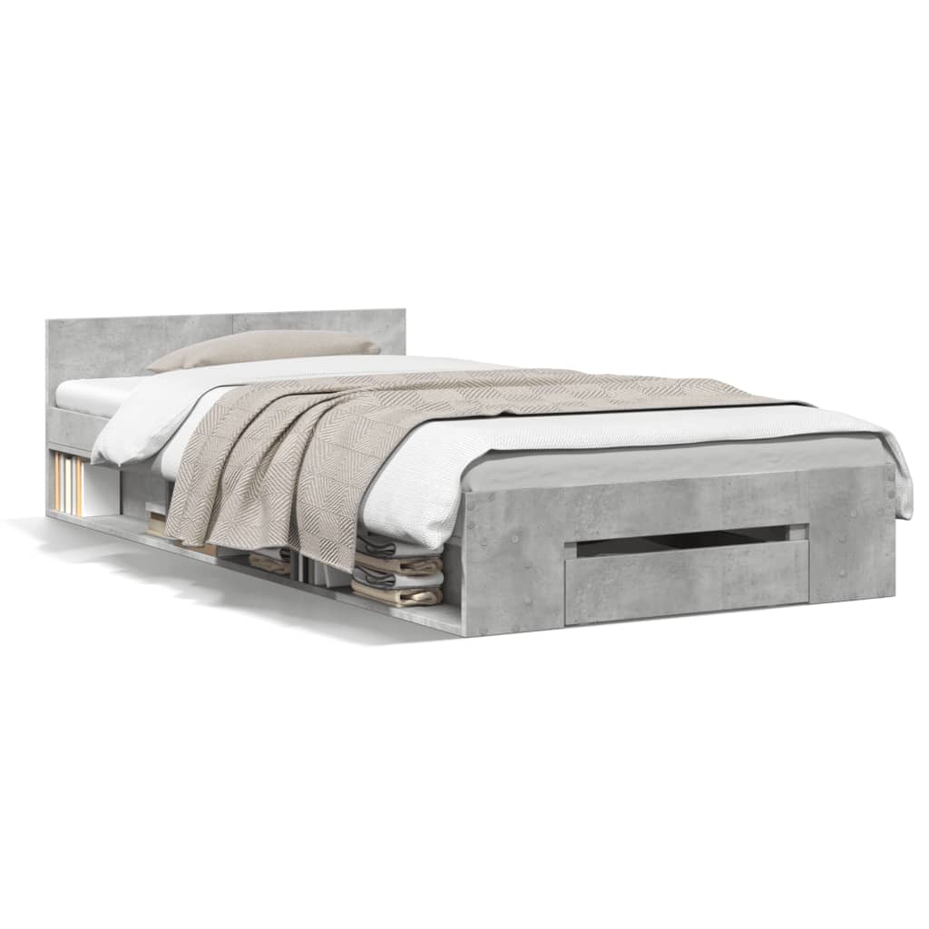 vidaXL Cama con cajón madera de ingeniería gris hormigón 90x190 cm