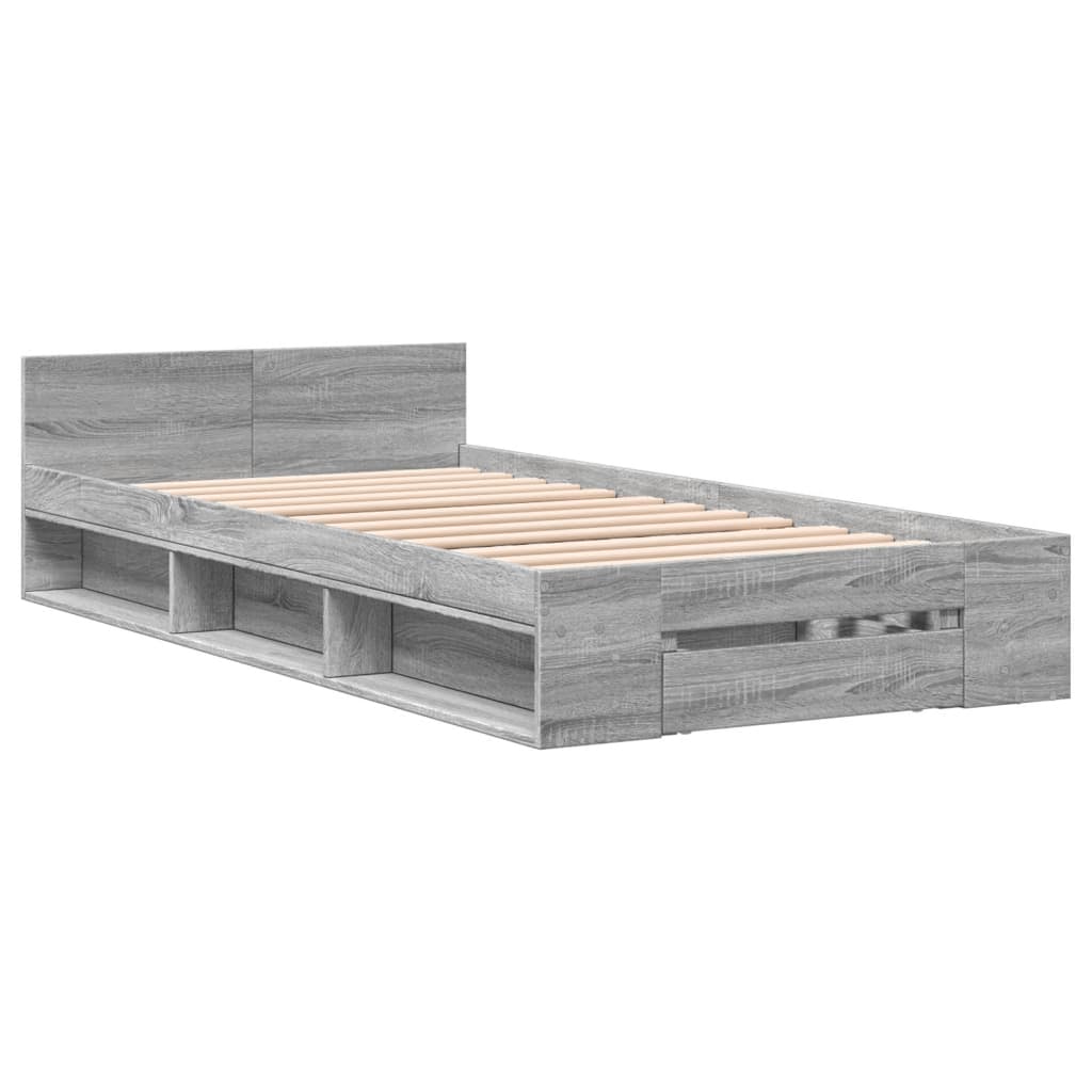 vidaXL Cama con cajón madera de ingeniería gris Sonoma 90x190 cm