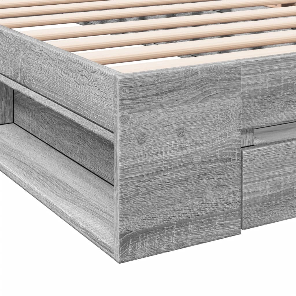 vidaXL Cama con cajón madera de ingeniería gris Sonoma 90x190 cm