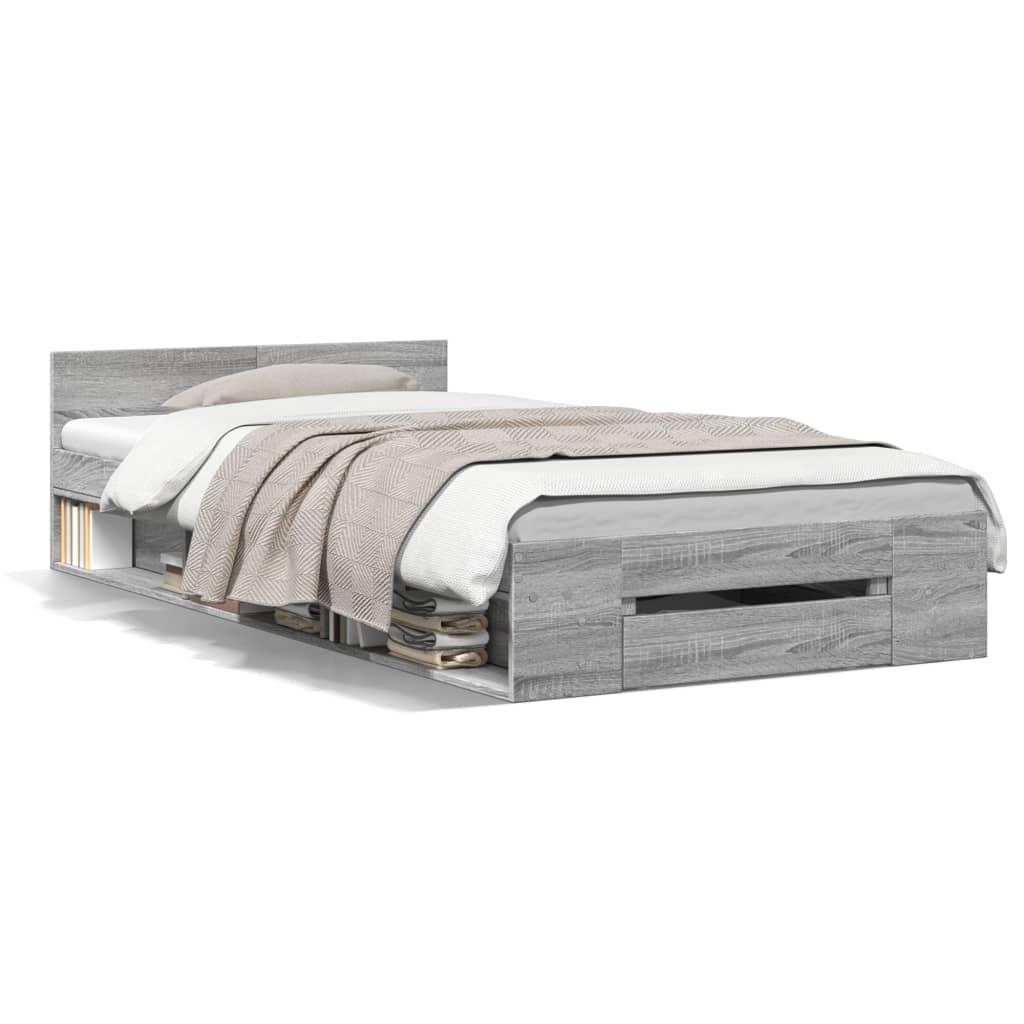 vidaXL Cama con cajón madera de ingeniería gris Sonoma 90x190 cm