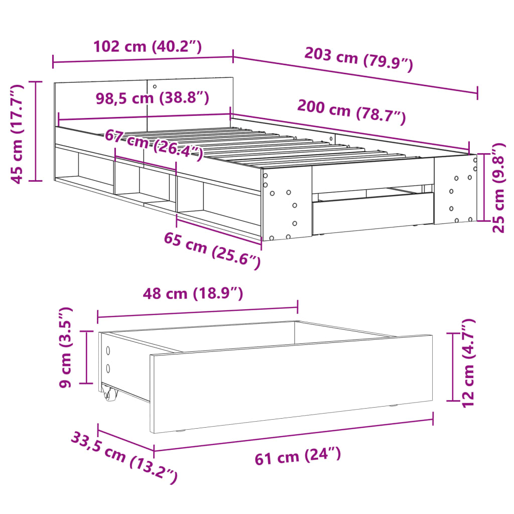 vidaXL Cama con cajón madera de ingeniería blanco 100x200 cm