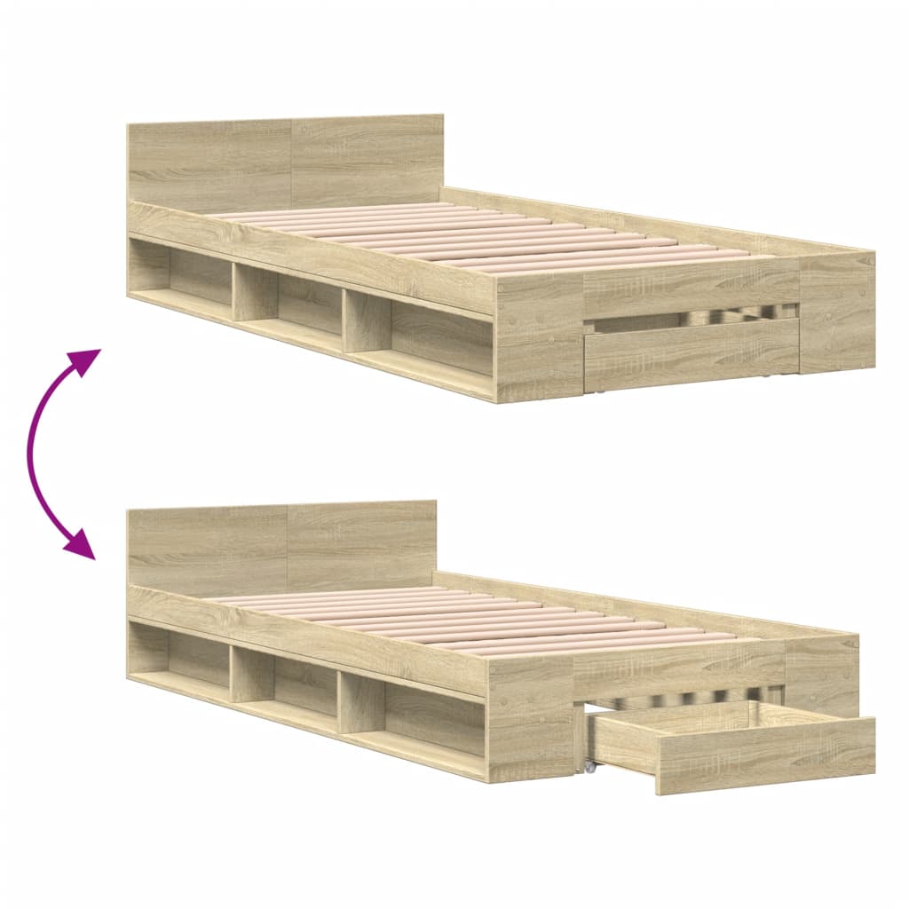 vidaXL Cama con cajón madera ingeniería roble Sonoma 100x200 cm