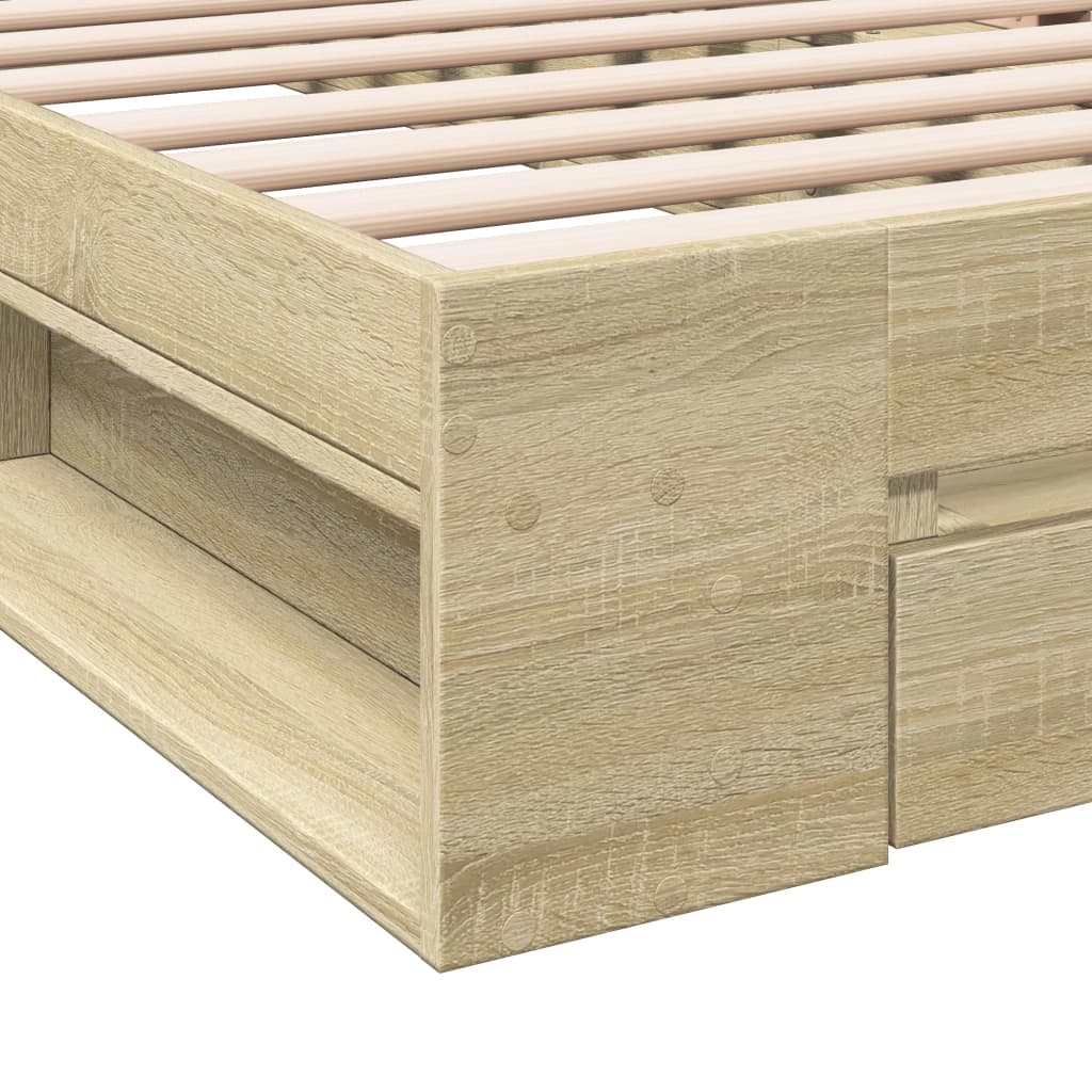 vidaXL Cama con cajón madera ingeniería roble Sonoma 100x200 cm