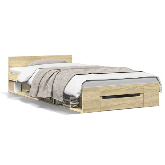 vidaXL Cama con cajón madera ingeniería roble Sonoma 100x200 cm