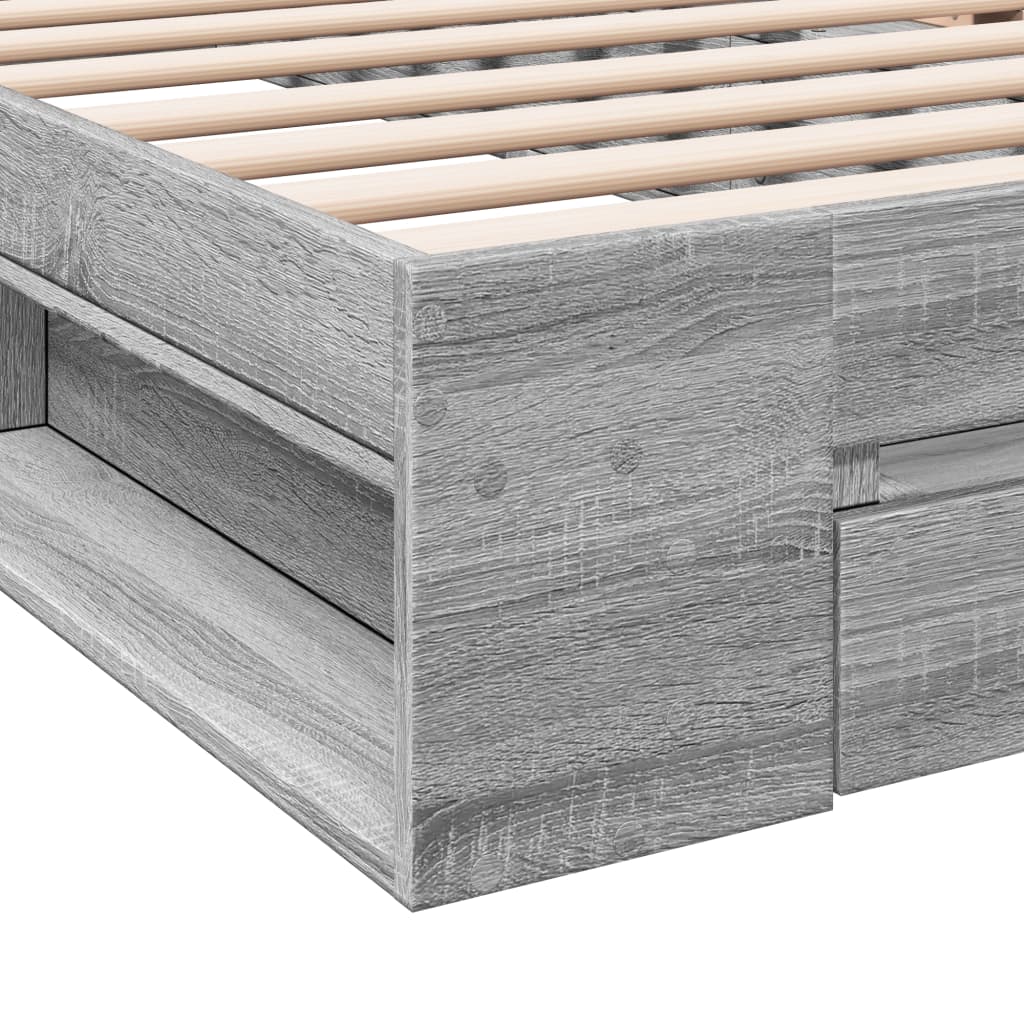 vidaXL Cama con cajón madera ingeniería gris Sonoma 100x200 cm