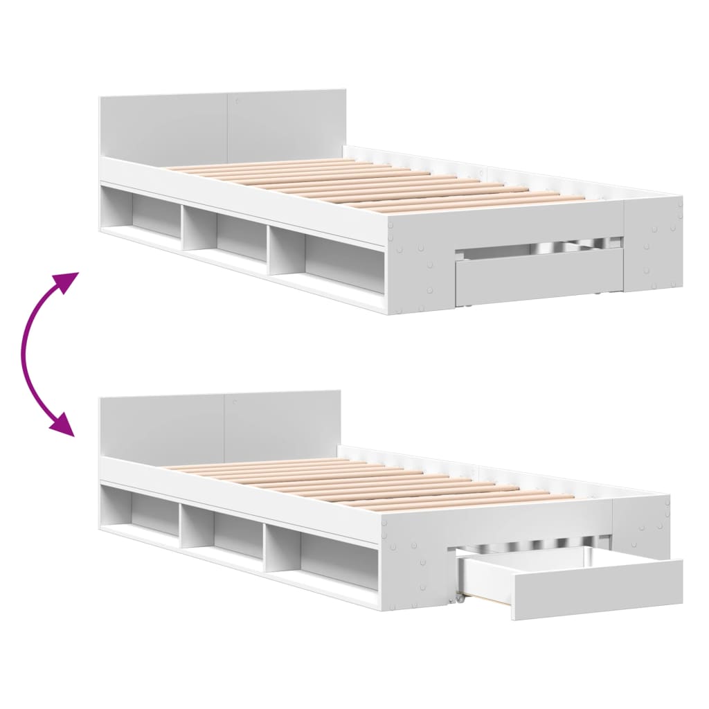 vidaXL Cama con cajón madera de ingeniería blanca 90x200 cm