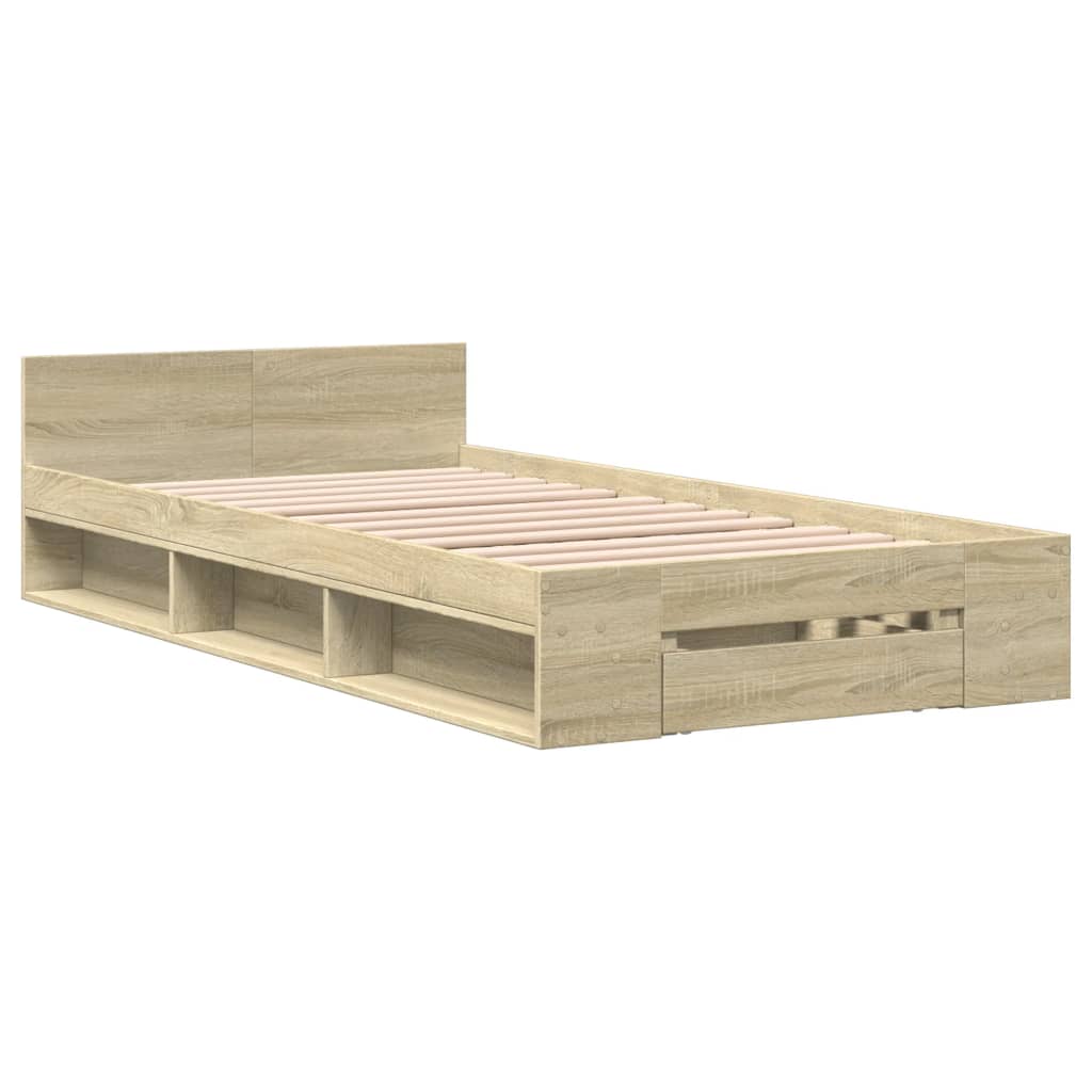 vidaXL Cama con cajón madera ingeniería roble Sonoma 90x200 cm