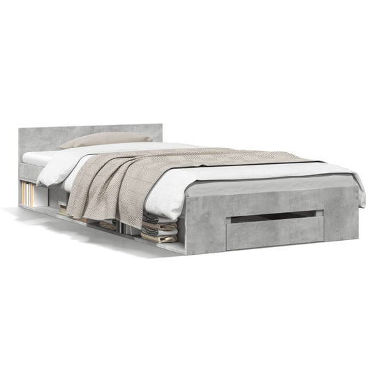 vidaXL Cama con cajón madera de ingeniería gris hormigón 90x200 cm