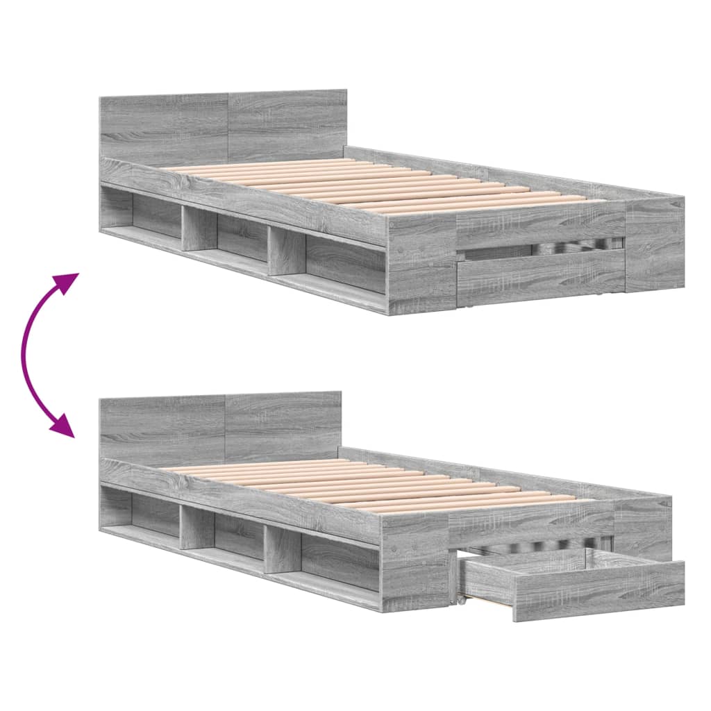 vidaXL Cama con cajón madera de ingeniería gris Sonoma 90x200 cm