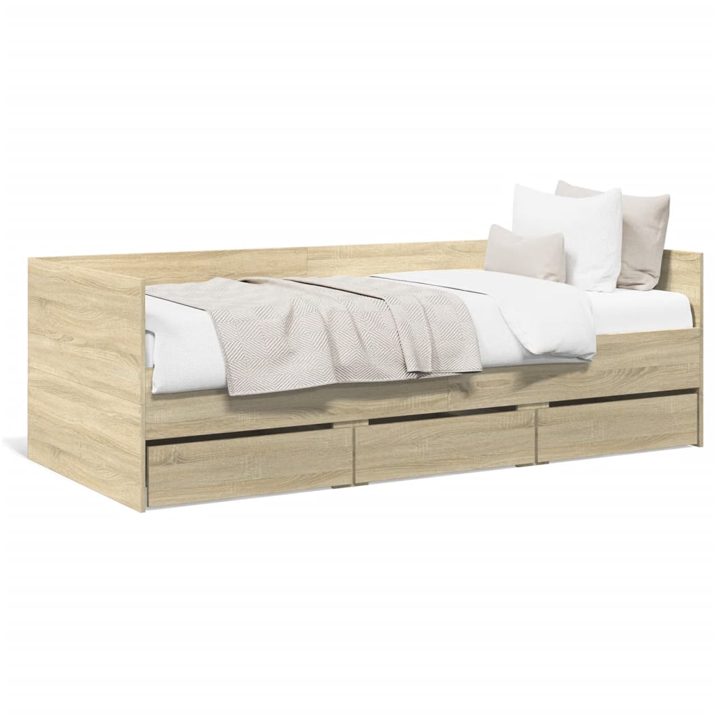 vidaXL Sofá cama con cajones sin colchón roble Sonoma 90x190 cm