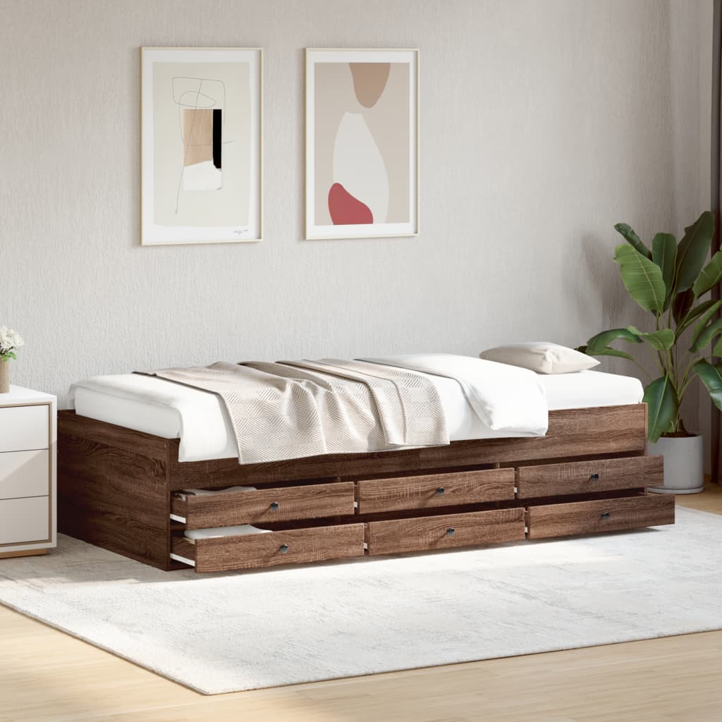 vidaXL Sofá cama con cajones sin colchón roble marrón 100x200 cm