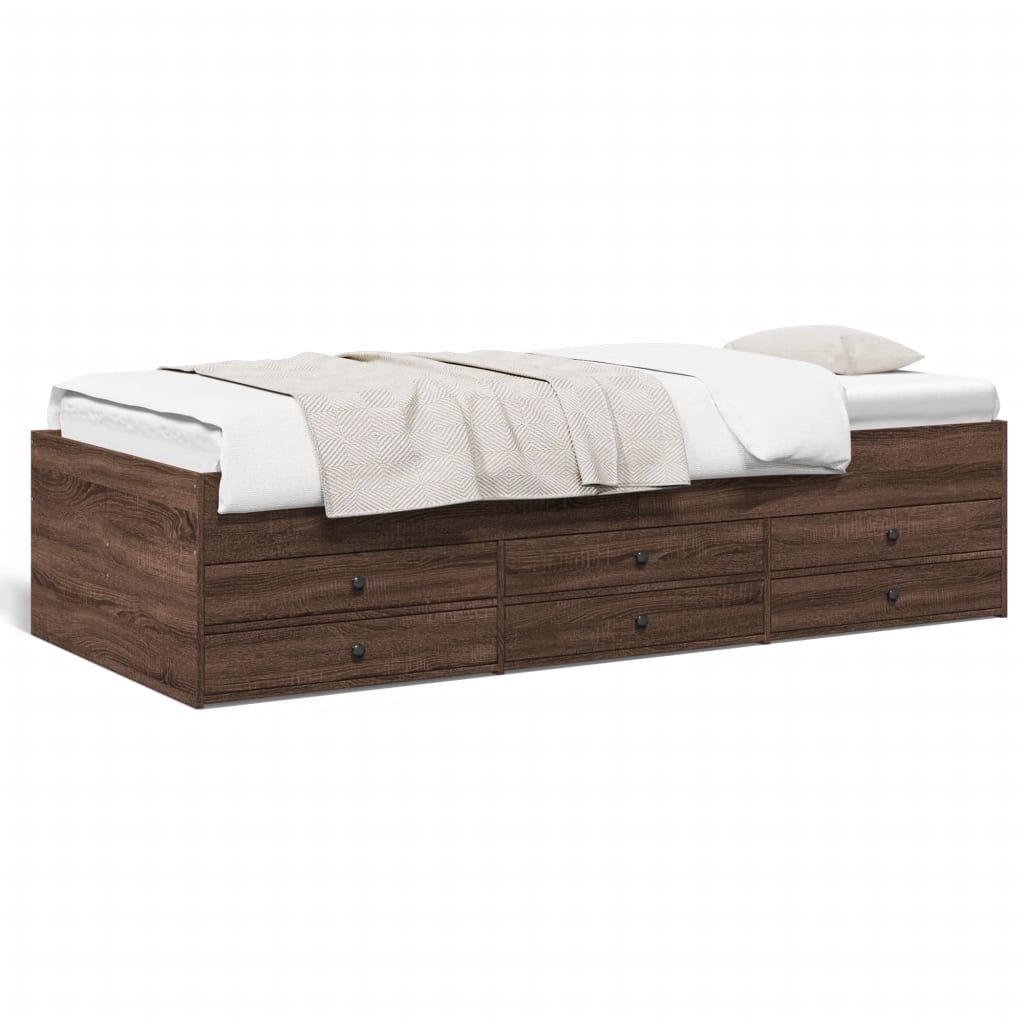 vidaXL Sofá cama con cajones sin colchón roble marrón 90x190 cm