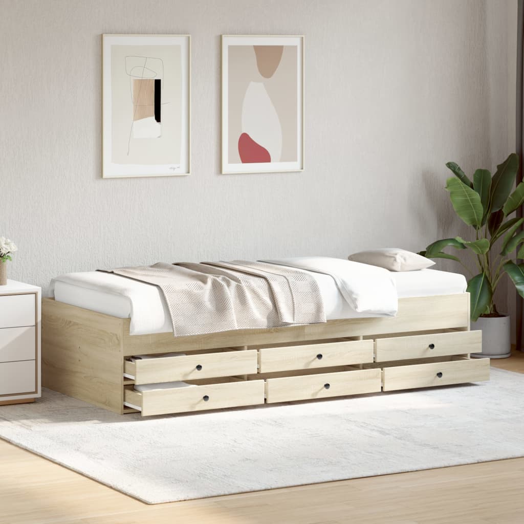 vidaXL Sofá cama con cajones sin colchón roble Sonoma 75x190 cm