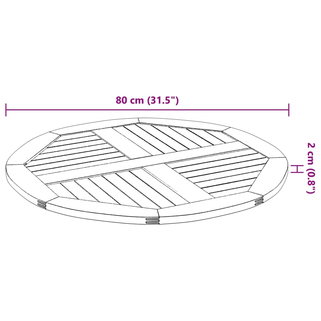 vidaXL Tablero de mesa redondo madera maciza de acacia Ø80x2,2 cm