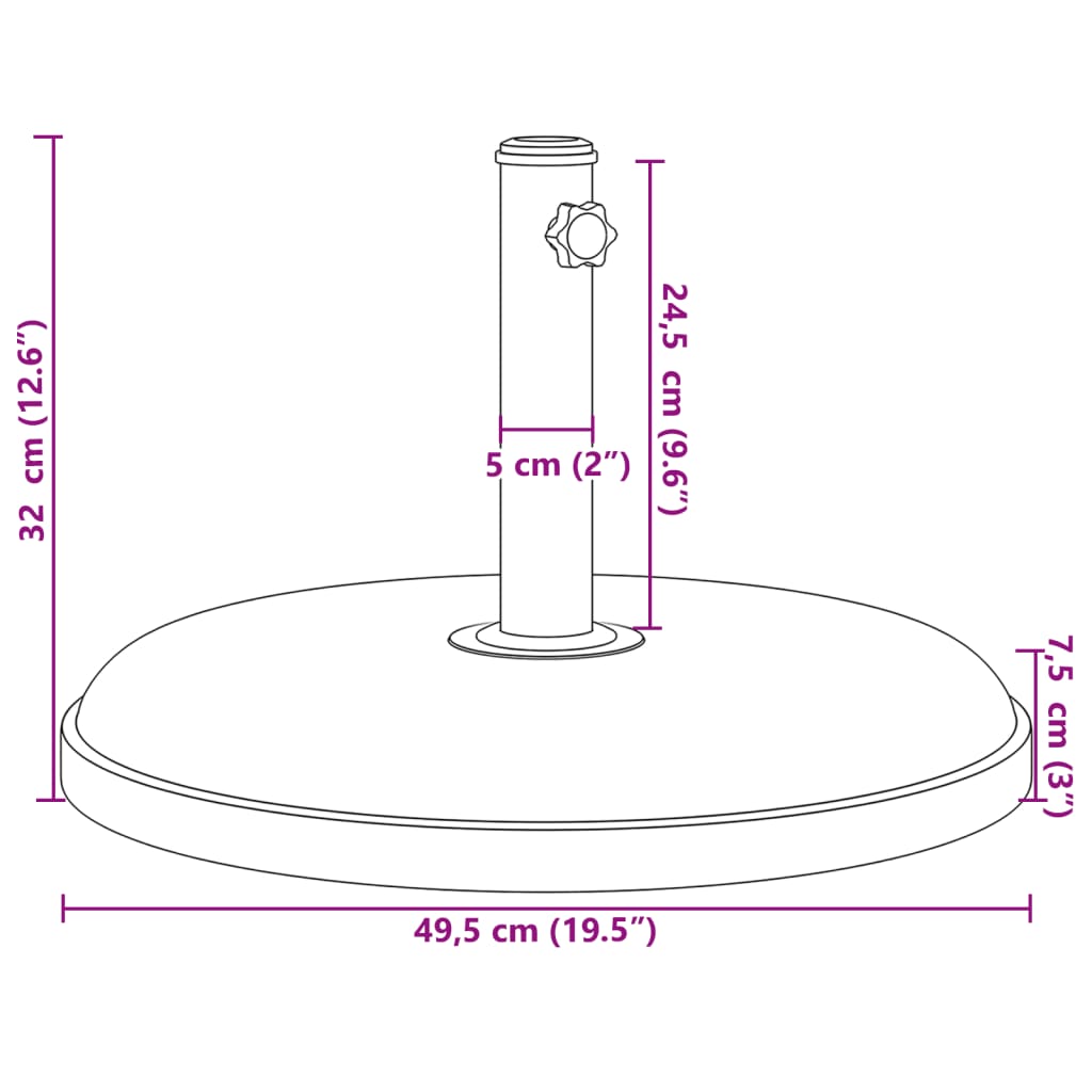 vidaXL Base de sombrilla redonda para palos de Ø32/35/38 mm 25 kg