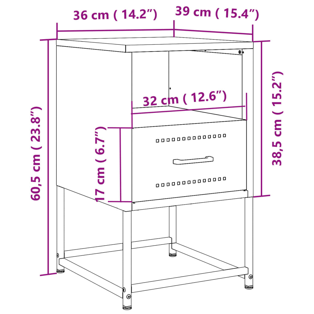 vidaXL Mesitas de noche 2 unidades acero rosa 36x39x60,5 cm