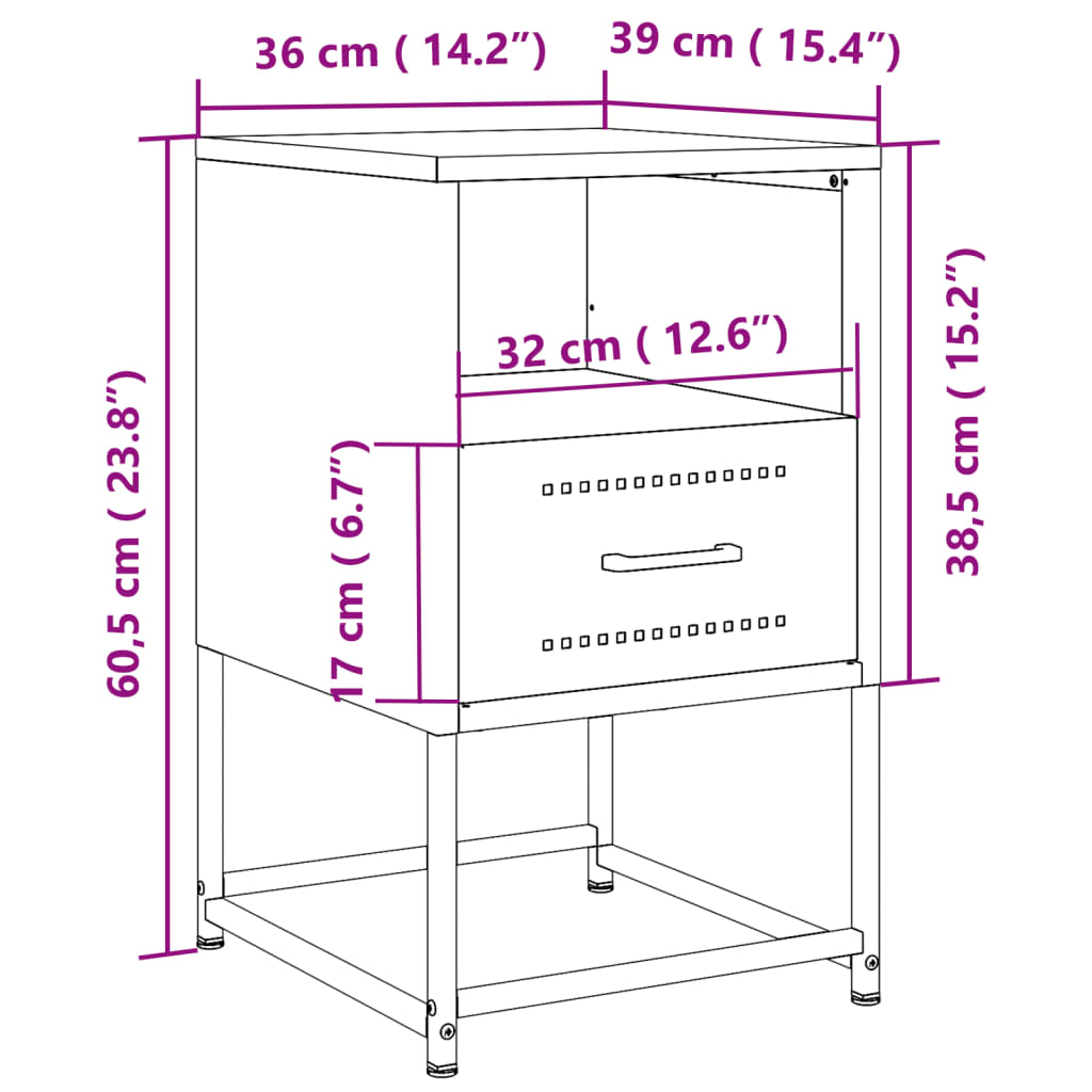 vidaXL Mesitas de noche 2 unidades acero blanco 36x39x60,5 cm