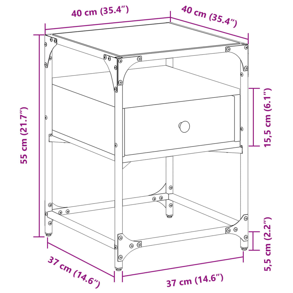 vidaXL Mesita de noche madera de ingeniería roble ahumado 40x40x55 cm