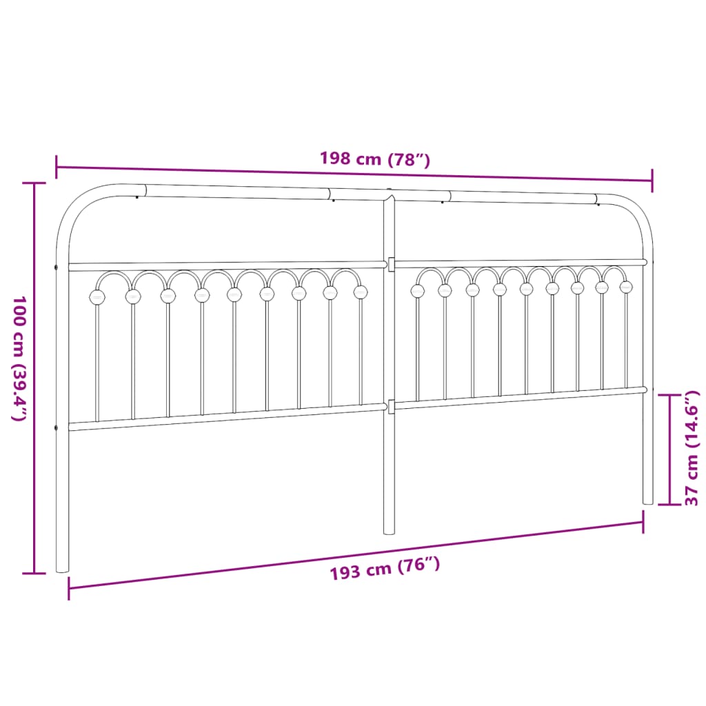 vidaXL Cabecero de metal negro 193 cm