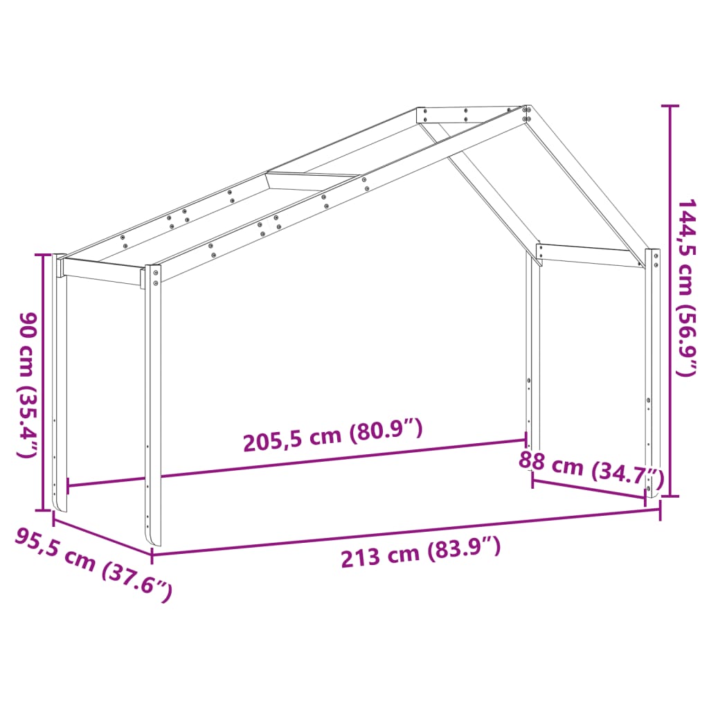 vidaXL Techo de cama infantil madera maciza pino 213x95,5x144,5 cm