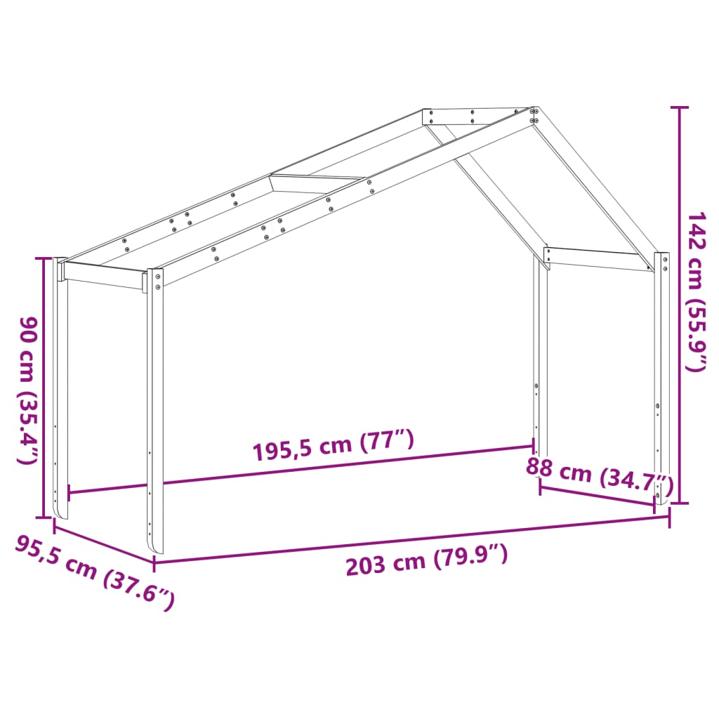 vidaXL Techo de cama infantil madera maciza blanco 203x95,5x142 cm