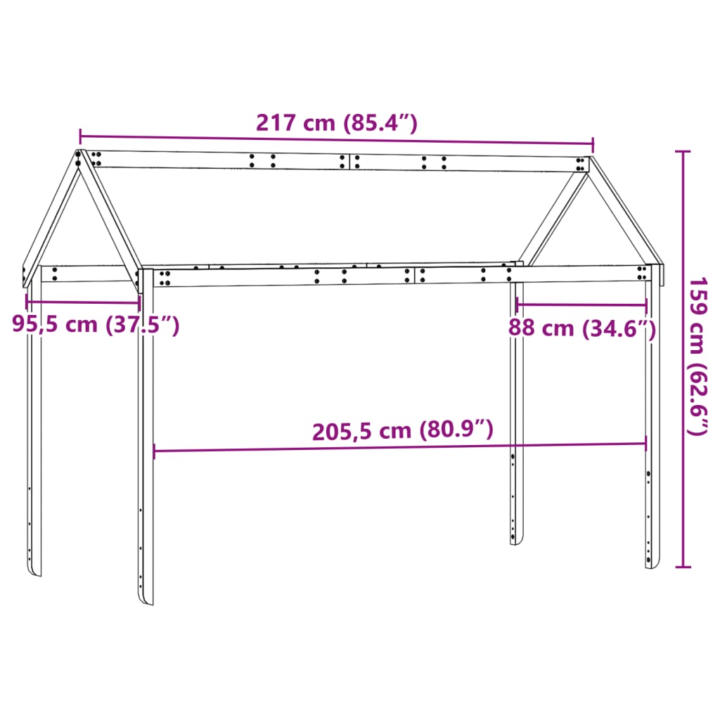 vidaXL Techo de cama infantil madera maciza marrón 217x95,5x159 cm