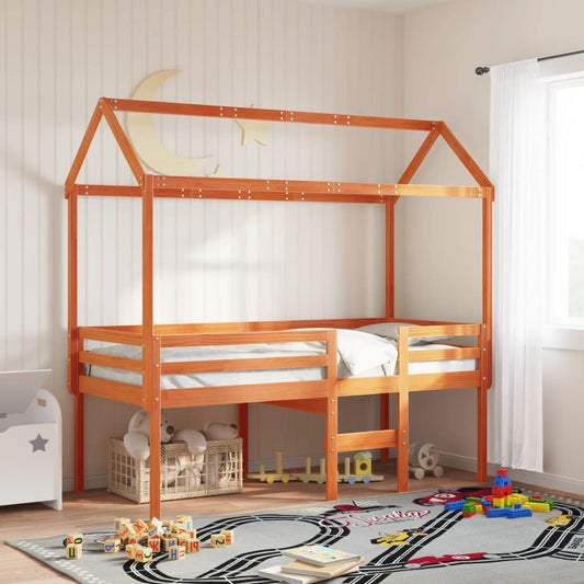 vidaXL Techo de cama infantil madera maciza marrón 217x95,5x159 cm