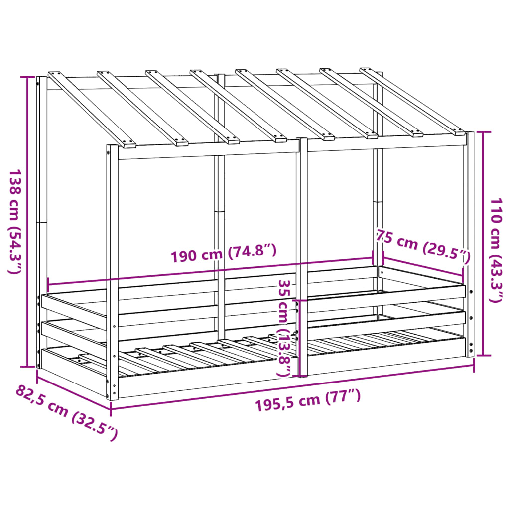 vidaXL Techo de cama infantil madera maciza marrón 75x190 cm