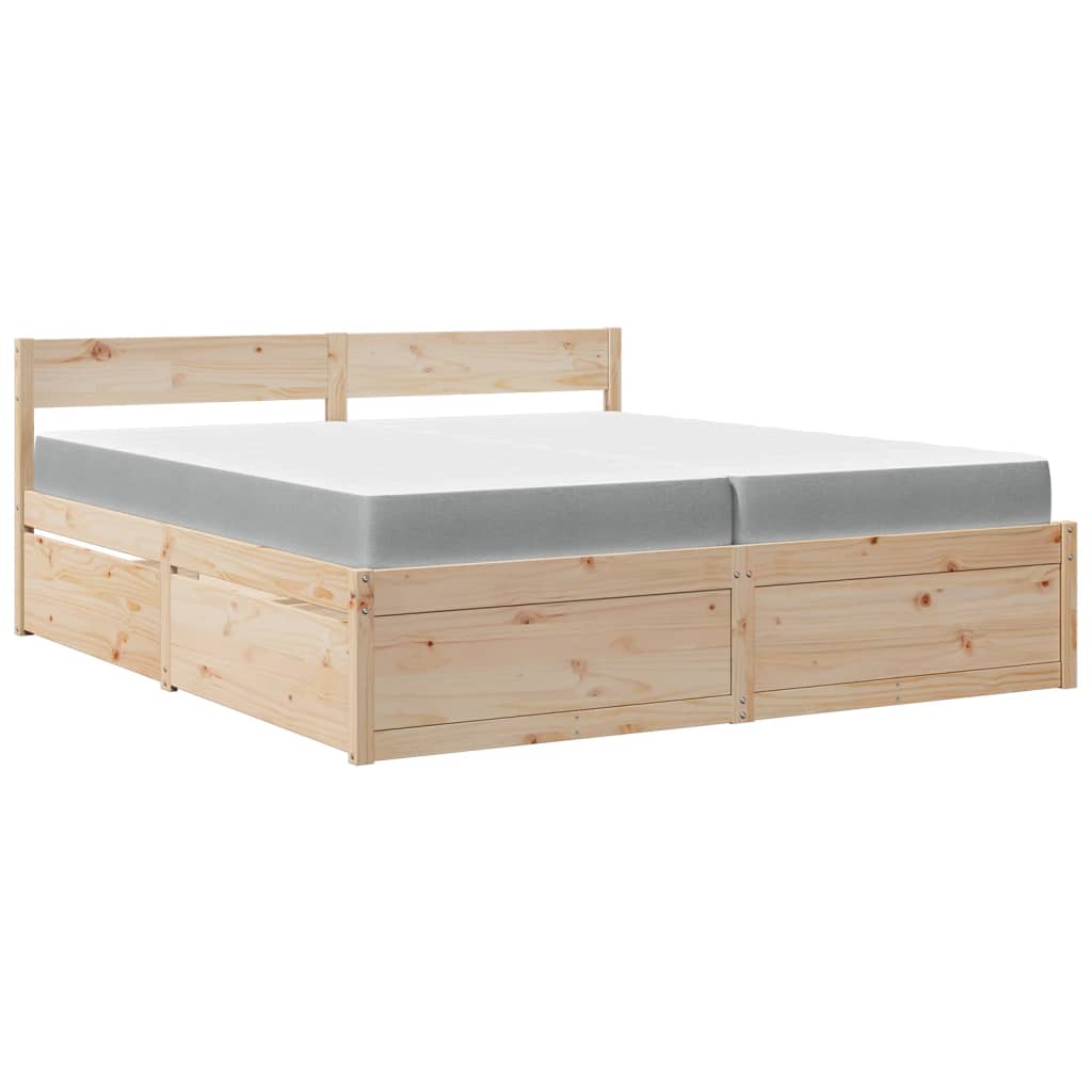 vidaXL Cama con cajones y colchón madera pino marrón cera 200x200 cm