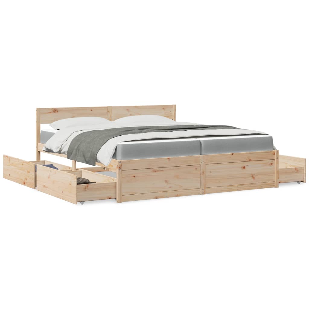 vidaXL Cama con cajones y colchón madera pino marrón cera 200x200 cm