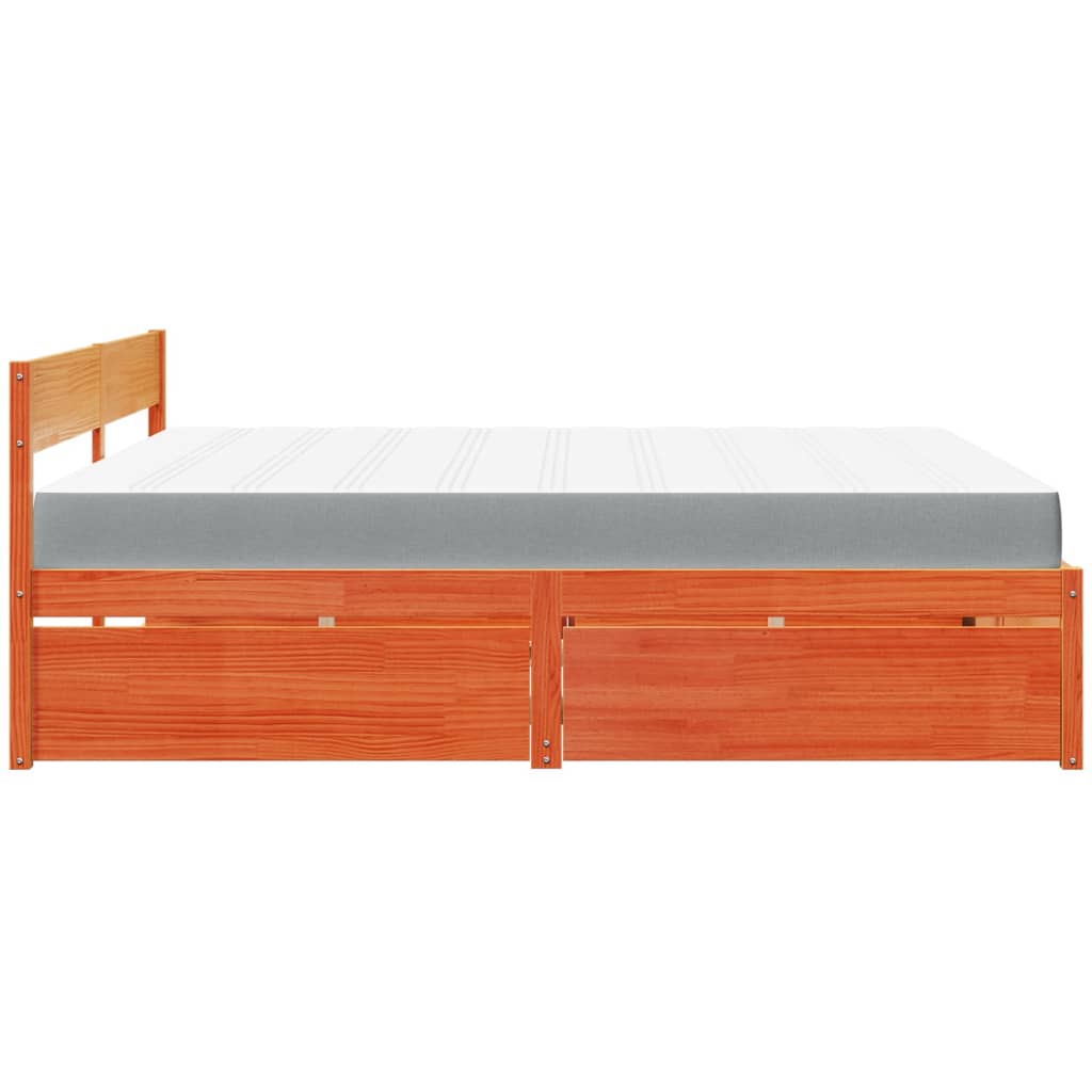 vidaXL Cama con cajones y colchón madera maciza pino marrón 200x200 cm