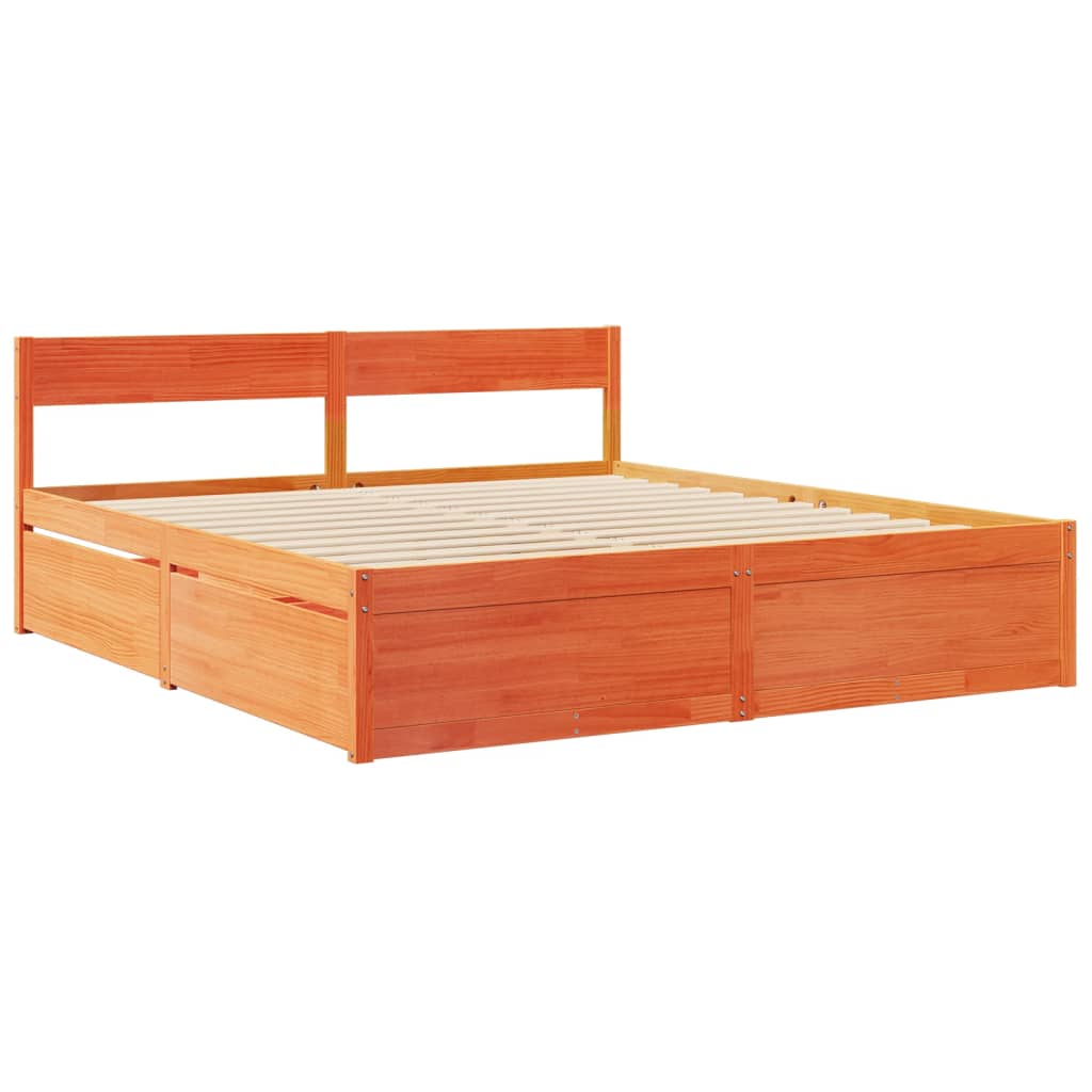 vidaXL Cama con cajones y colchón madera maciza pino marrón 200x200 cm