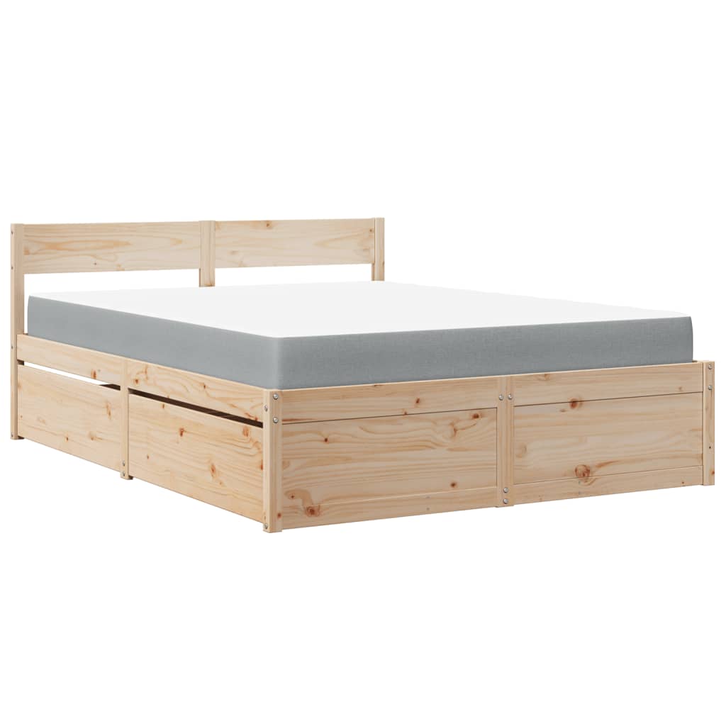 vidaXL Cama con cajones y colchón madera maciza de pino 160x200 cm