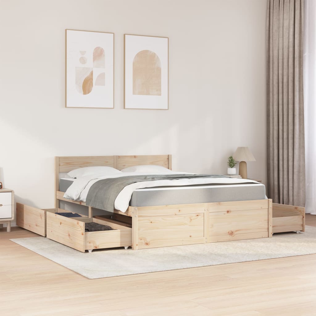 vidaXL Cama con cajones y colchón madera maciza de pino 160x200 cm