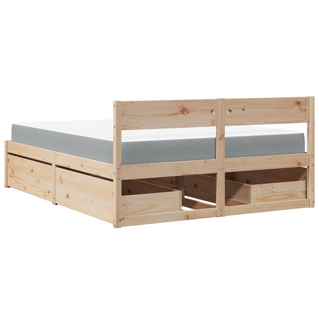 vidaXL Cama con cajones y colchón madera maciza de pino 160x200 cm