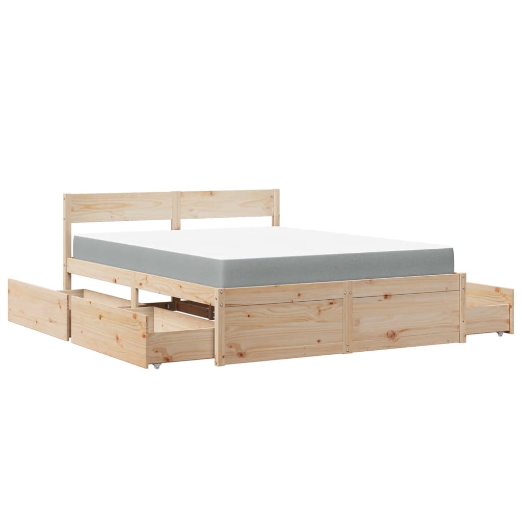 vidaXL Cama con cajones y colchón madera maciza de pino 160x200 cm