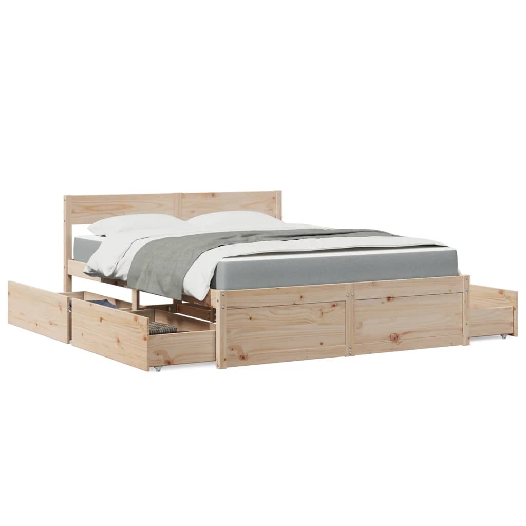 vidaXL Cama con cajones y colchón madera maciza de pino 160x200 cm