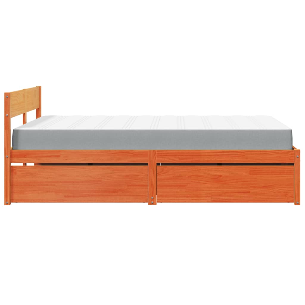 vidaXL Cama con cajones y colchón madera maciza pino marrón 120x200 cm