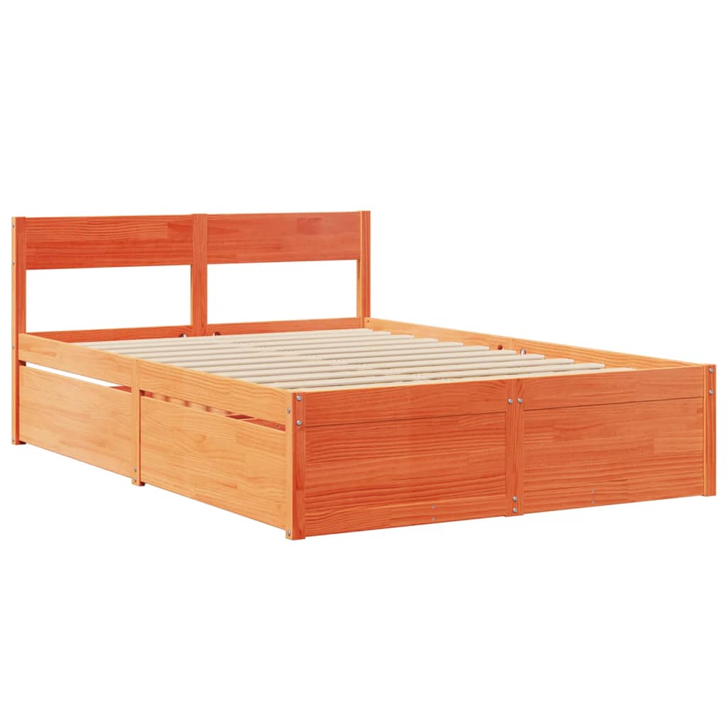 vidaXL Cama con cajones y colchón madera maciza pino marrón 120x200 cm