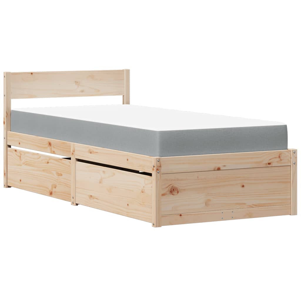 vidaXL Cama con cajones y colchón madera maciza de pino 100x200 cm