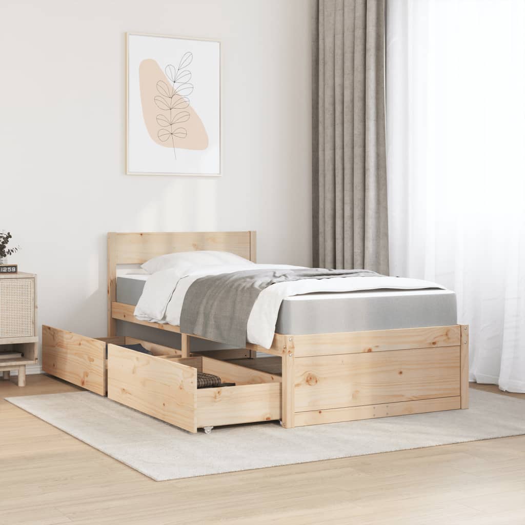 vidaXL Cama con cajones y colchón madera maciza de pino 100x200 cm