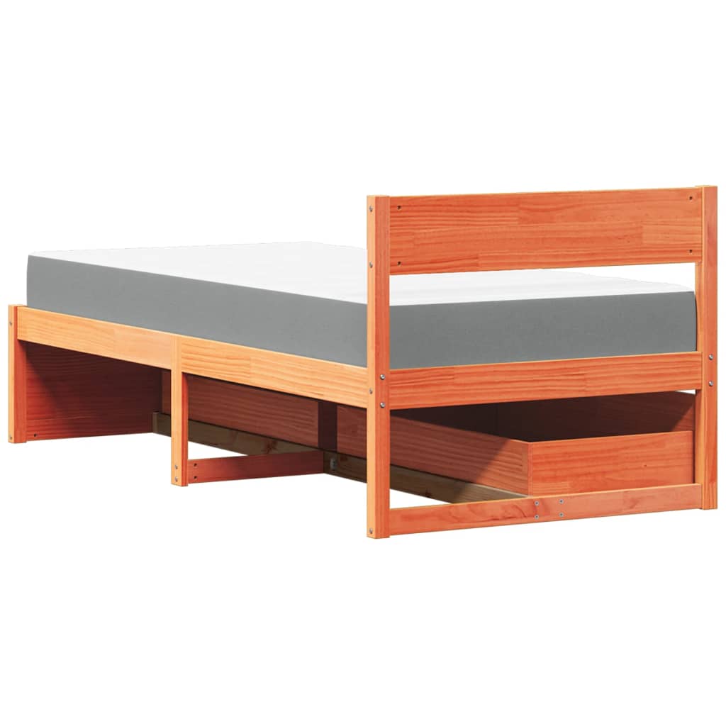 vidaXL Cama con cajones y colchón madera maciza pino marrón 100x200 cm