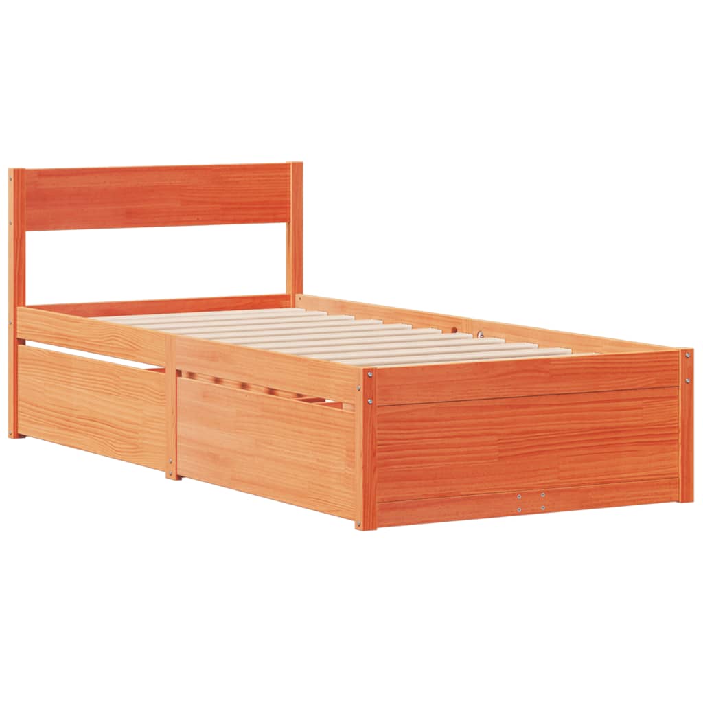 vidaXL Cama con cajones y colchón madera maciza pino marrón 100x200 cm